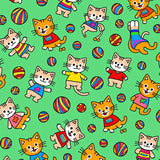 Charming Kitty Parade Motif Artwork With Yarn Accents(Green)