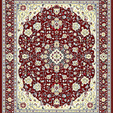 Burgundy and Cream Floral Medallion Area with Geometric Design(Red)