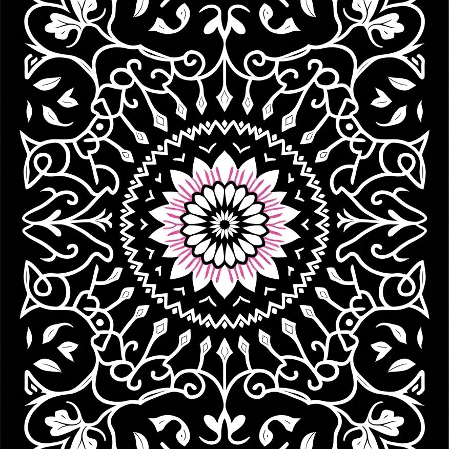Floral with Sunburst Petals and Delicate Interlocking Vines (Black) - ODIKA