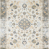 Distressed Vintage Medallion Design in Beige and Grey(Beige)