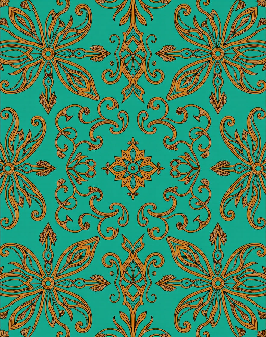 Jade Flooring with Swirling Paisley Flourishes (Blue) - ODIKA
