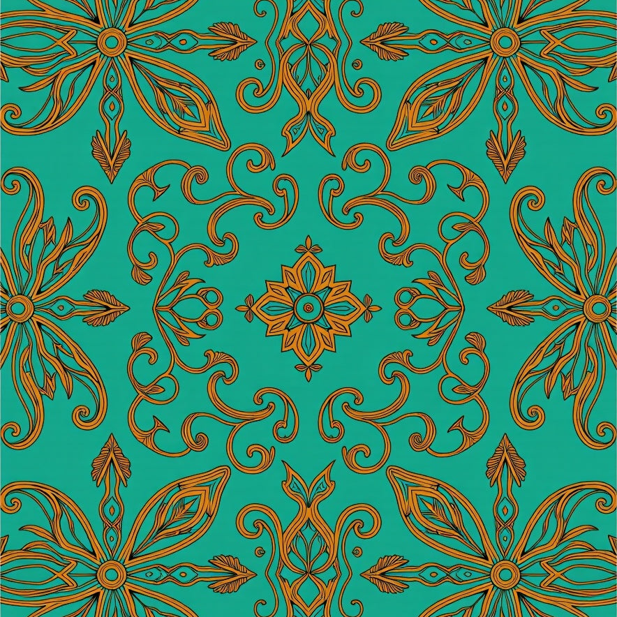 Jade Flooring with Swirling Paisley Flourishes (Blue) - ODIKA