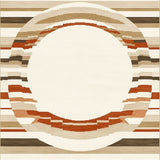 Circular Beige Area with Layered Chevron and Stripe Accents(Beige)