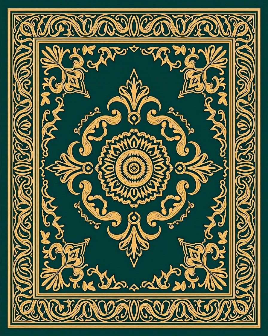 Forest Medallion Design with Symmetrical Flourishes (Green) - ODIKA