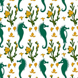 Tropical Seahorse Garden Blooming Among Seaweed Forest Design(Green)