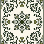 Distressed Botanical Damask with Scrollwork Accents (Ivory) - ODIKA