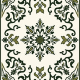 Distressed Botanical Damask with Scrollwork Accents (Ivory) - ODIKA