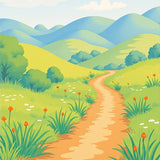 Enchanted Countryside Path Winding Through Vibrant Meadow Landscape(Green)