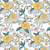 Interlocking Citrus Bloom with Floral Motifs and Curved Vines(Yellow)