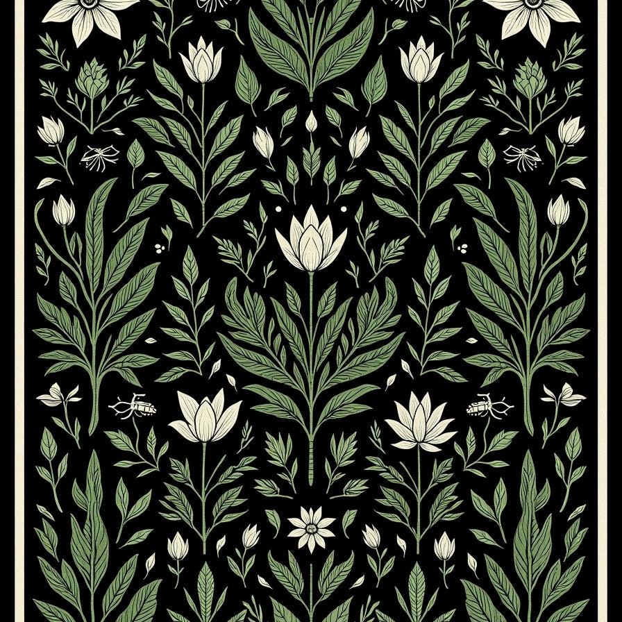 Enchanted Botanical Garden Vintage Floral (Black) - ODIKA