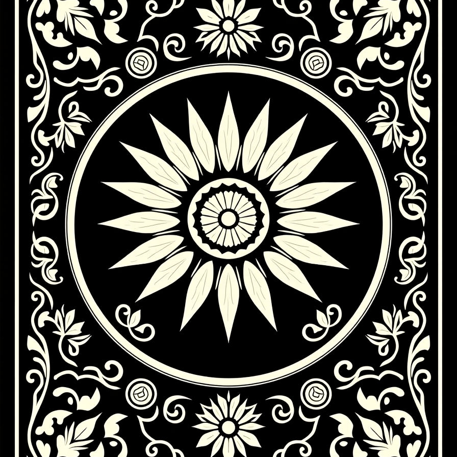 Sunburst Vintage Blossom Artistic Flourish Motif (Black) - ODIKA