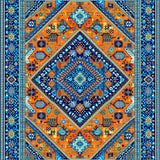 Sophisticated Area with Classic Blue and Orange Diamond Motif(Blue)