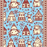 Joyful Cat and Reindeer Friends with Interlocking Snow Village Scene(Blue)