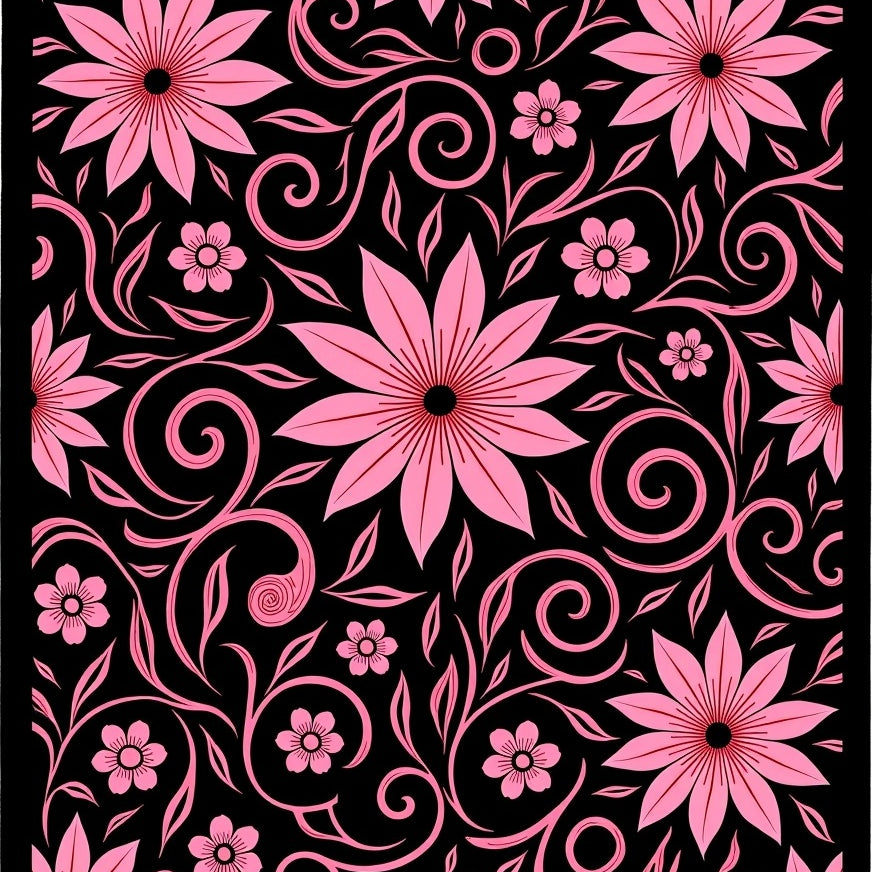 Elegant Floral Burst Showcasing Radiant Petal Clusters and Ornate Vines (Black) - ODIKA