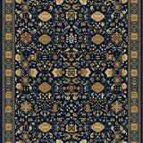 Dark Blue and Bronze Abstract Area Rug with Ornate Floral Details(Blue)