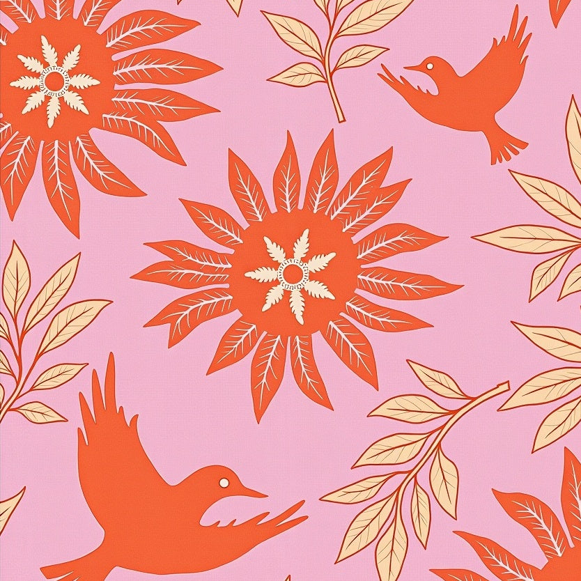 Boho Inspired Floral Motifs with Delicate and Leaf Accents (Pink) - ODIKA