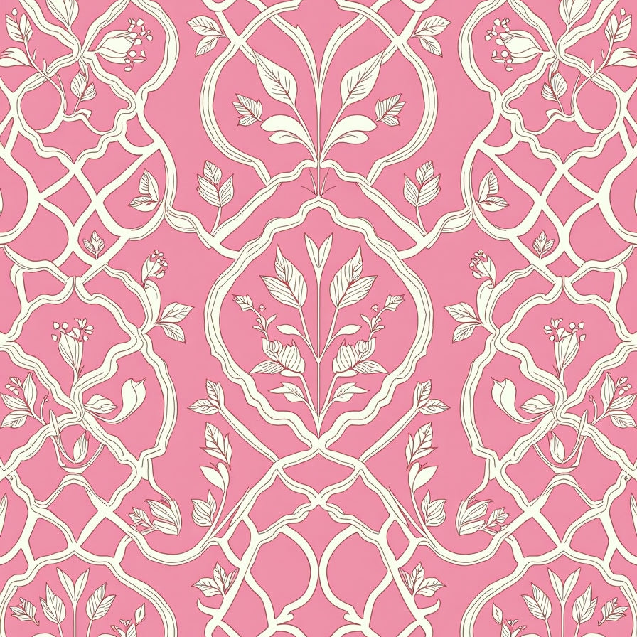 Ornamental Lattice Featuring Distressed Botanical Embellishments (Pink) - ODIKA