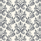 Classic Damask Scrollwork with Botanical Vine Motifs(Gray)