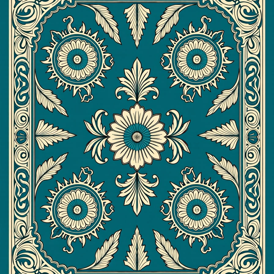 Botanical Filigree Scrollwork with Abstract Medallion Motifs (Beige) - ODIKA