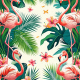 Tropical Flamingo Green Palm Leaves with Vibrant Jungle Flora Motif(Pink)