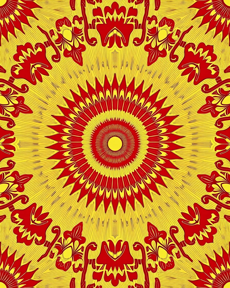 Kaleidoscope Flower Burst with Radiating Petal Design (Red) - ODIKA