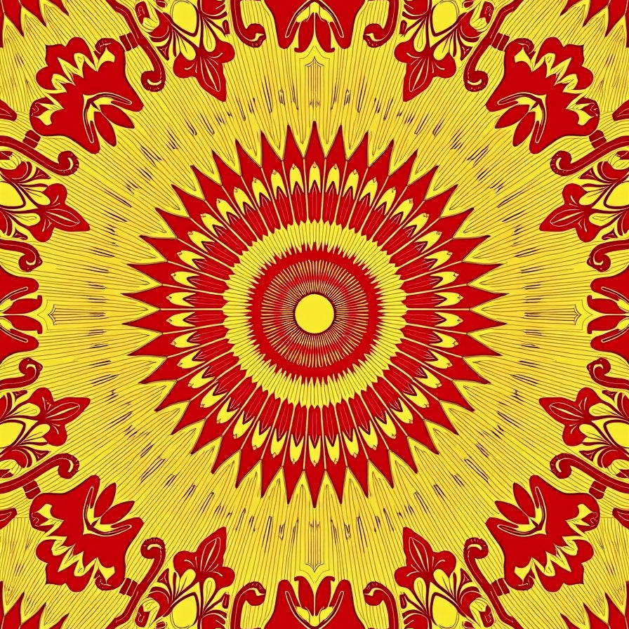 Kaleidoscope Flower Burst with Radiating Petal Design (Red) - ODIKA