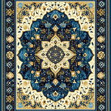 Boho Style Beige Abstract(Blue)