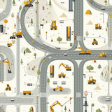 Machine with Cream Gray Road Map and Construction Vehicle Art(Beige)