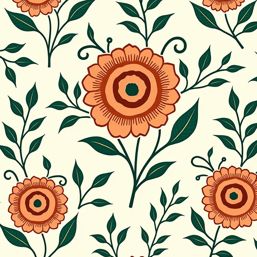 Vintage Botanical Scroll with Central Rosette Design (Ivory) - ODIKA