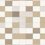 Graphic Check Mate Area with Modern Beige and White Block Motifs(Beige)