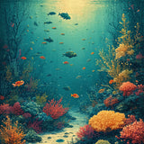 Enchanted Seabed Showcasing Graceful Turtles Amid Tropical Coral(Blue)