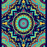 Wave Blossom Interlocking Medallion with Whimsical Leafy Scrolls (Blue)