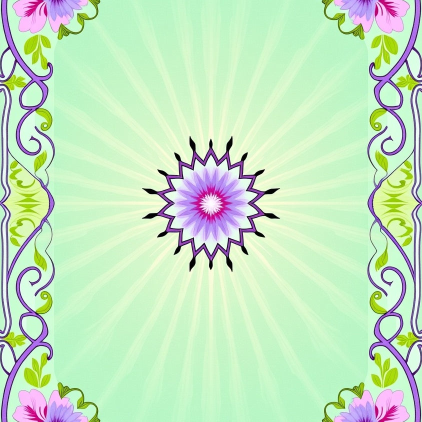 Vintage Medallion Blossom Motif with Interlocking Botanical Scrolls (Purple) - ODIKA