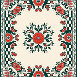 Ornamental Trellis with Stylized Rose Clusters (Beige)