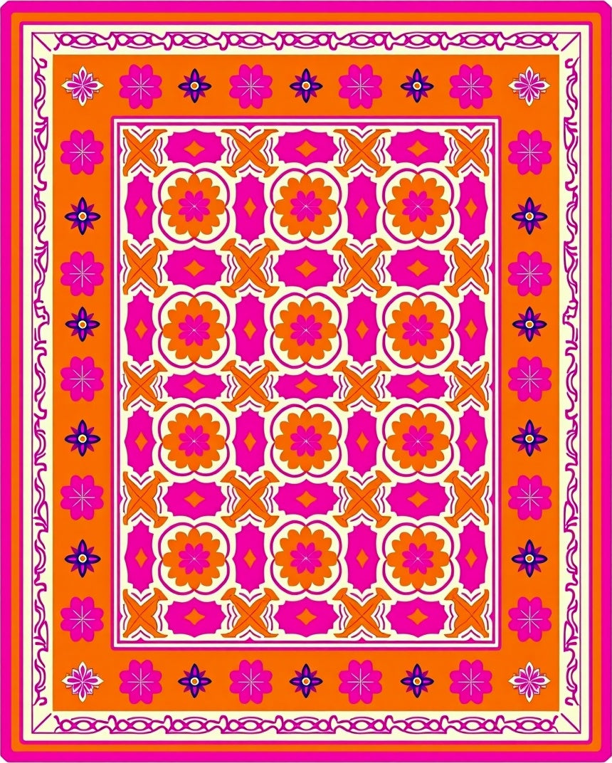 Boho Chic Interlocking Floral Motifs with Artistic Symmetry (Orange) - ODIKA