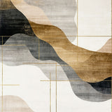 Elegant Abstract Washable Rug with Neutral Earth Tones & Modern Accent(Beige)