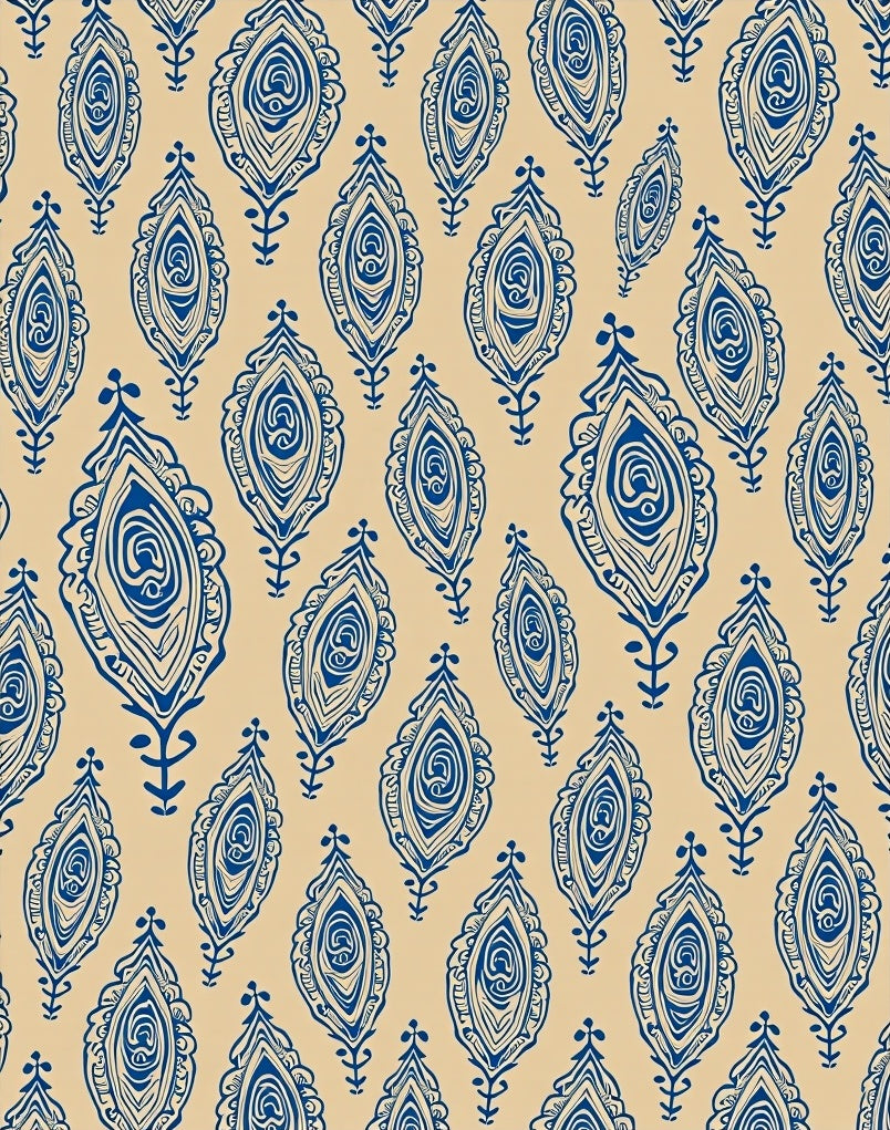 Teardrop Motif Artistic with Paisley Inspired Swirl (Beige) - ODIKA