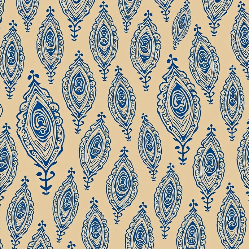 Teardrop Motif Artistic with Paisley Inspired Swirl (Beige) - ODIKA