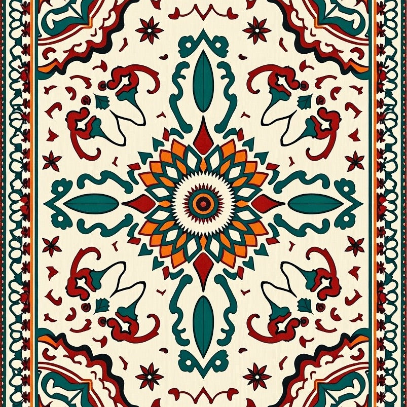 Boho Style Design Fade Proof Big Floor Covering (Beige) - ODIKA