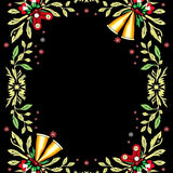 Festive Bells Motif with Holly Sprigs and Glitter Accents Design(Black)