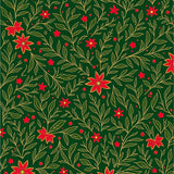 Festive Holly and Berries with Interlocking Leafy Vines Twinkling Dots(Green)