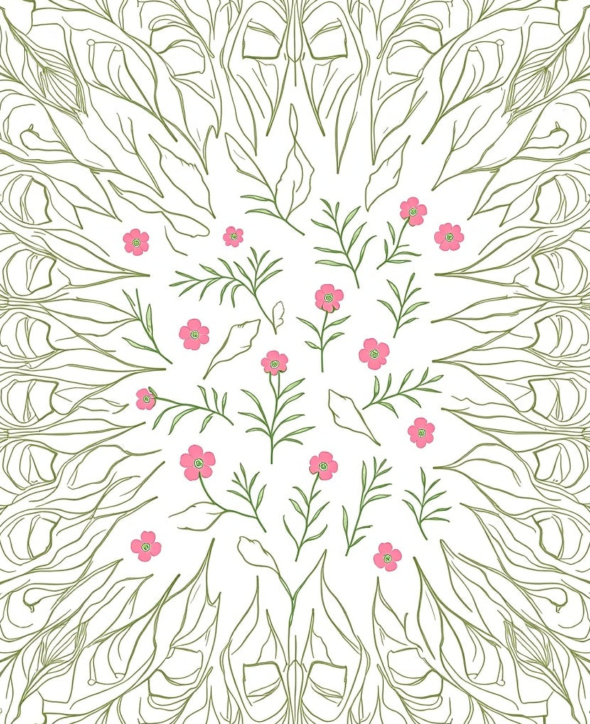 Boho Enchanted Garden Whimsical Delicate Symmetrical Arrangement (Green) - ODIKA