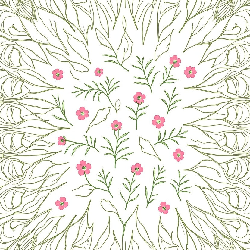 Boho Enchanted Garden Whimsical Delicate Symmetrical Arrangement (Green) - ODIKA