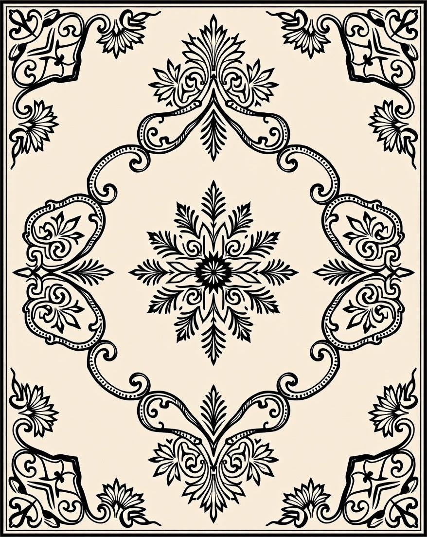 Classic Damask Inspired with Symmetrical Interlocking Flourishes (Beige) - ODIKA