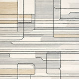 Abstract Line Art Area in Muted Beige and Grey Palette(Beige)
