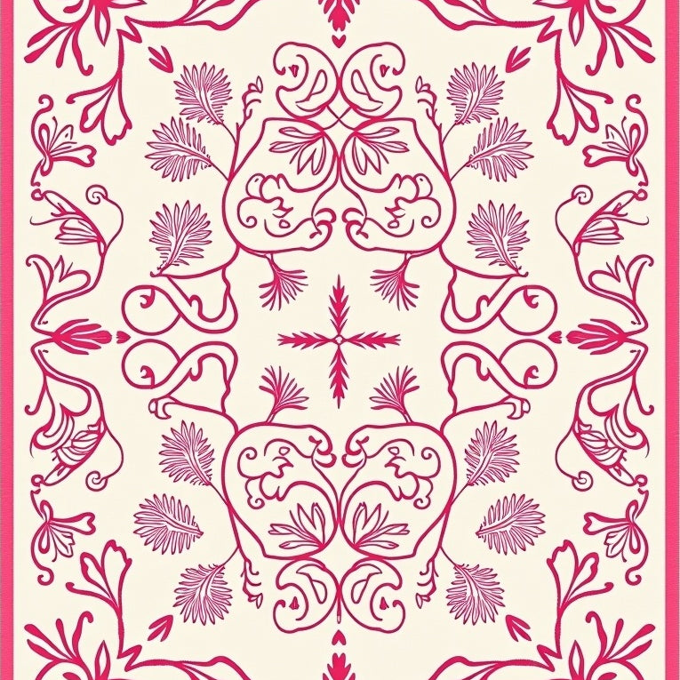 Botanical Vinework with Stylized Leaf and Petal Interlace (Pink) - ODIKA