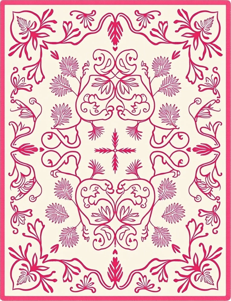 Botanical Vinework with Stylized Leaf and Petal Interlace (Pink) - ODIKA