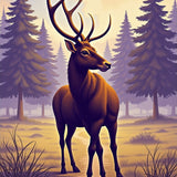 Enchanted Stag Wandering Through Foggy Woodland Dreamscape(Brown)