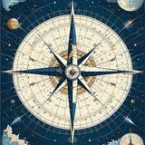 Nautical Compass Rose Half Round Area Rug Coastal Decor(Blue)