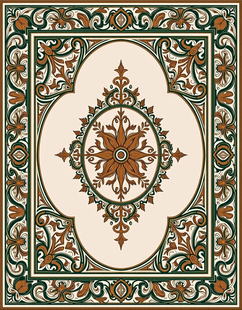Floral Medallion Border with Timeless European Elegance (Beige) - ODIKA
